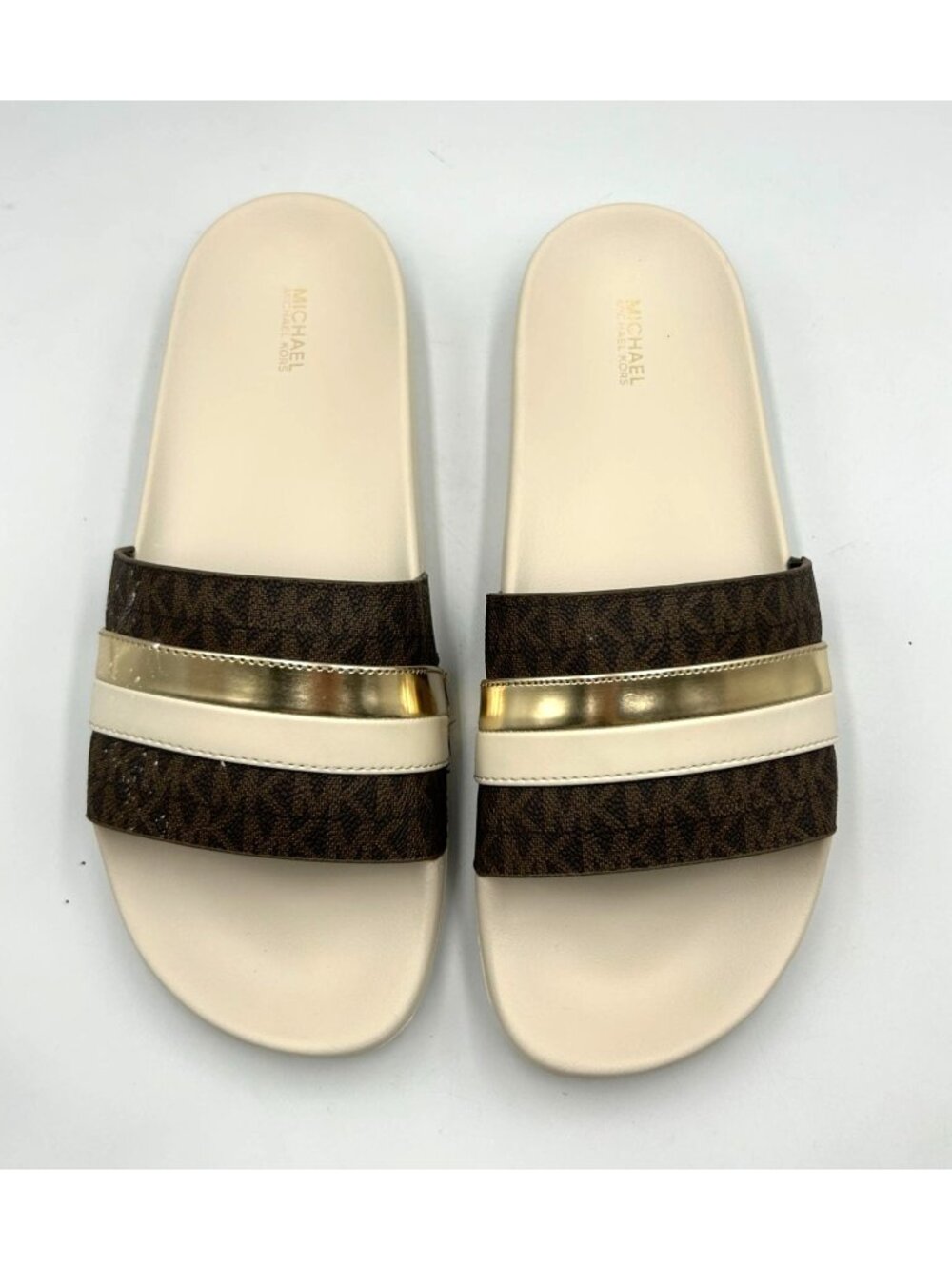 NWOB Michael Kors Men's Rubber White Brandy Metallic Striped Sandal Size 11 3490 - Picture 6 of 16